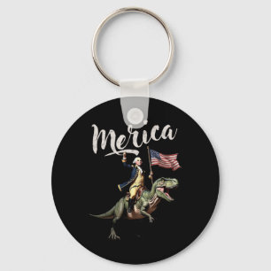 4th Of July Merica George Washington Riding A Dino Key Ring