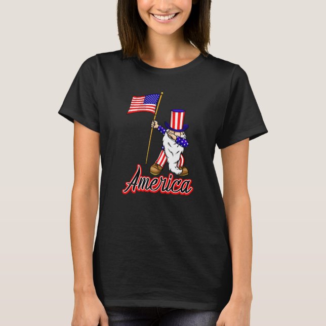 4th Of July Merica Gnome  Women America Flag Love T-Shirt (Front)