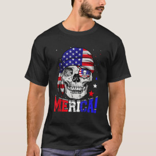 4th Of July Merica Pirate Skull American Flag Love T-Shirt