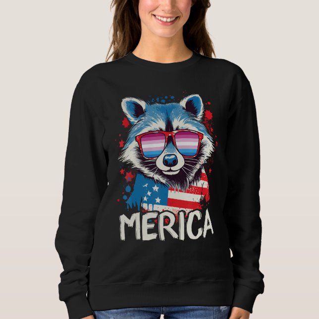 4th Of July Merica  Raccoon Bigender Sunglasses Fl Sweatshirt (Front)
