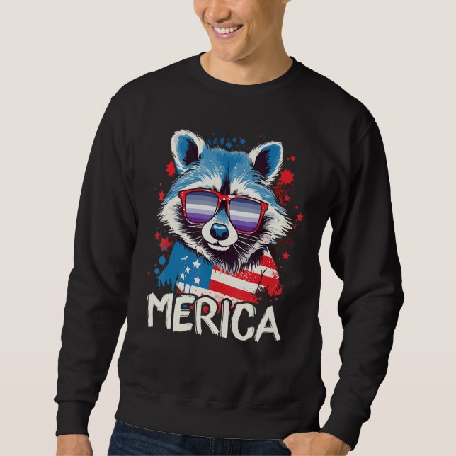 4th Of July Merica  Raccoon Butch Lesbian Sunglass Sweatshirt (Front)