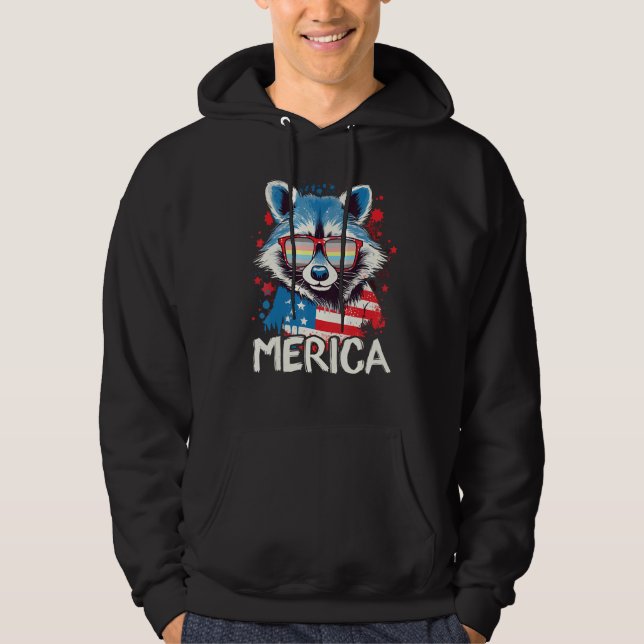 4th Of July Merica  Raccoon Demiflux Sunglasses Fl Hoodie (Front)