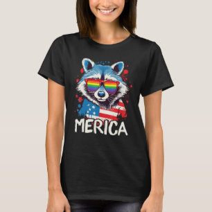 4th Of July Merica  Raccoon LGBT Pride Sunglasses  T-Shirt