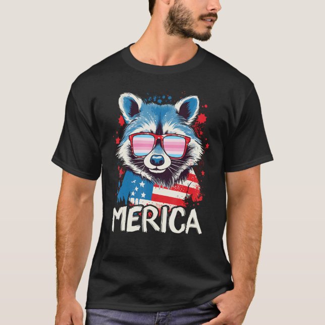 4th Of July Merica  Raccoon Transfeminine Sunglass T-Shirt (Front)