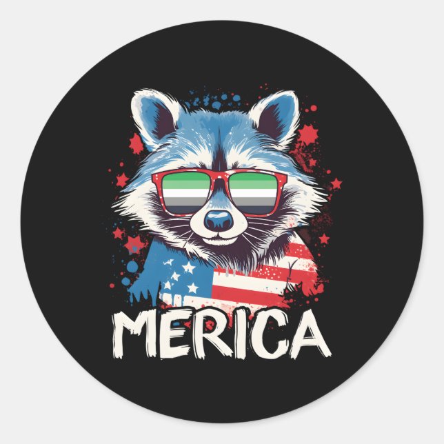 4Th Of July Merica Racoon Arotic Sunglasses Flag Classic Round Sticker (Front)