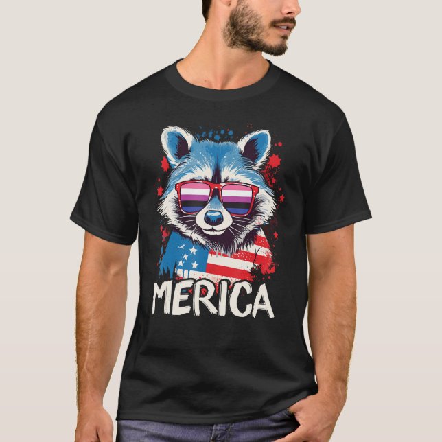 4th Of July Merica  Racoon Gender Fluid Sunglasse T-Shirt (Front)