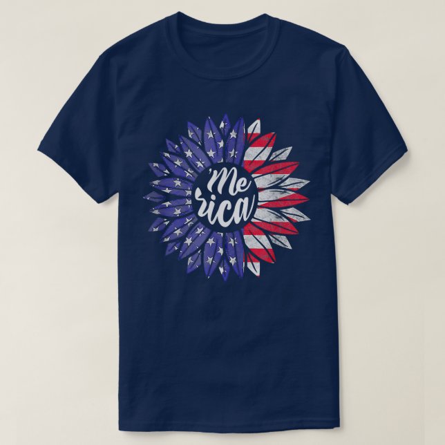 4th of July Merica Sunflower USA Flag Patriotic Me T-Shirt (Design Front)