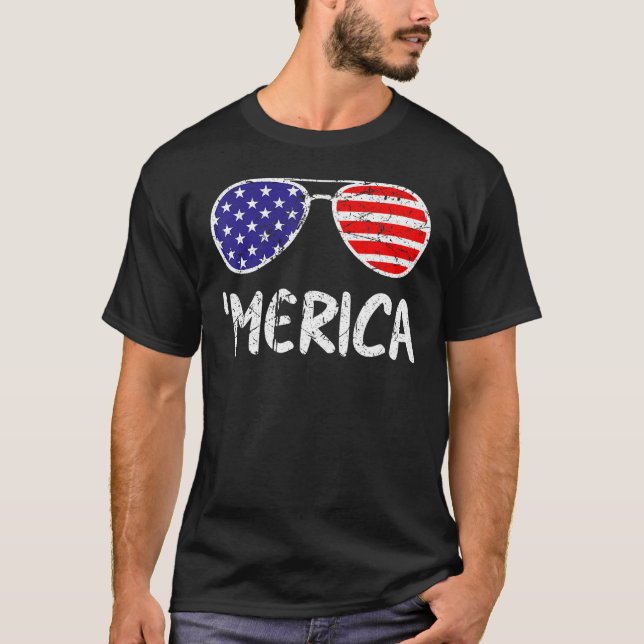 4th Of July MERICA Sunglasses All America USA Flag T-Shirt (Front)