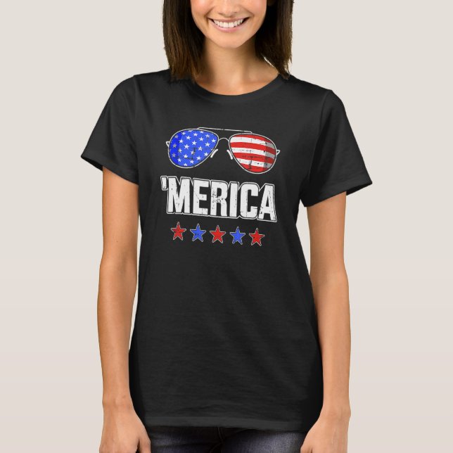 4th Of July MERICA Sunglasses All America USA Flag T-Shirt (Front)