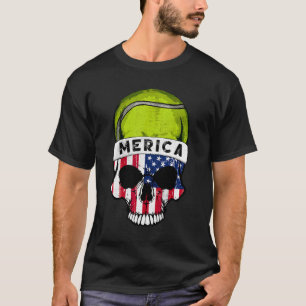 4th Of July Merica Tennis Skull Patriotic American T-Shirt