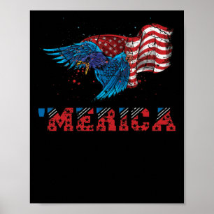 4th of July Merica USA Flag Bald Eagle Patriotic Poster