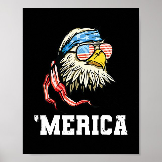 4th of July Merica USA Flag Bald Eagle Patriotic Poster (Front)