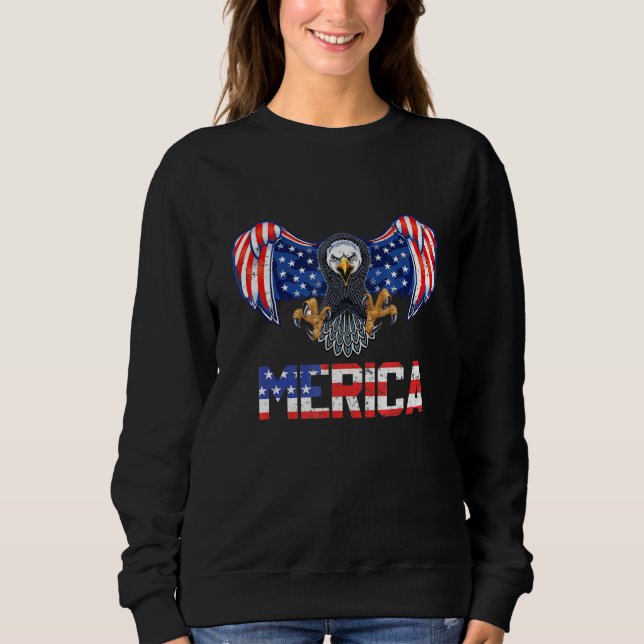 4th Of July Merica Usa Flag Bald Eagle Patriotic Sweatshirt (Front)