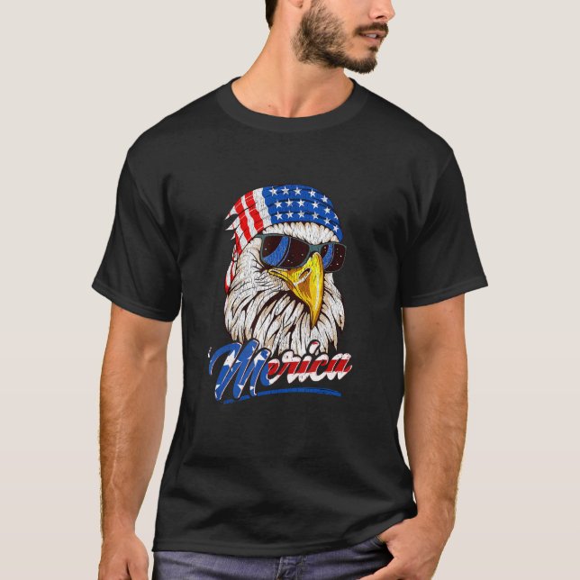 4th Of July Merica Usa Flag Bald Eagle Patriotic V T-Shirt (Front)