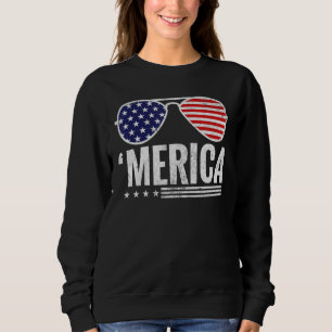 4th of July Merica USA Flag Sunglasses America Pat Sweatshirt