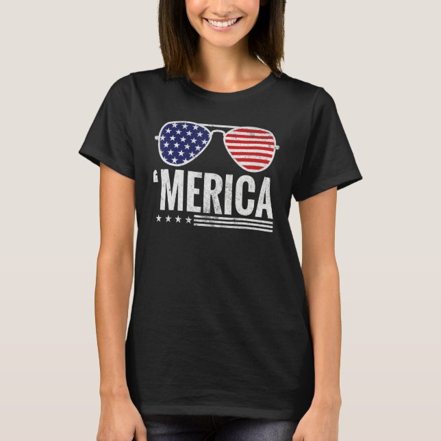 4th of July Merica USA Flag Sunglasses America Pat T-Shirt (Front)