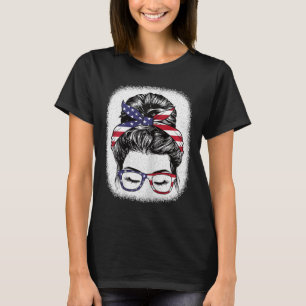 4th Of July Messy Bun American Flag Patriotic Wome T-Shirt