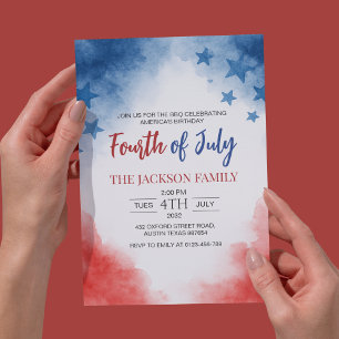 4th of July Minimalist Watercolor Party  Invitation