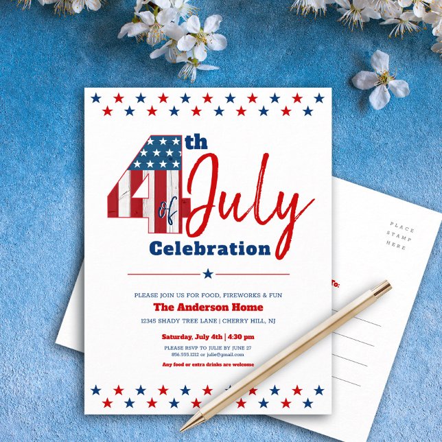 4th of July Modern Bold Rustic Wood USA Flag Invitation Postcard (Creator Uploaded)