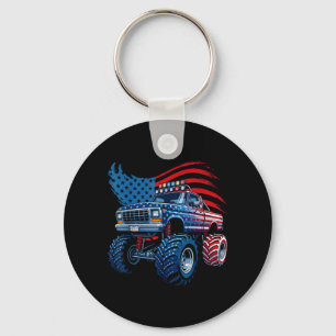 4th Of July Monster Truck Aamerican Flag Boys Kids Key Ring