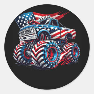 4th Of July Monster Truck American Flag Usa Boys K Classic Round Sticker