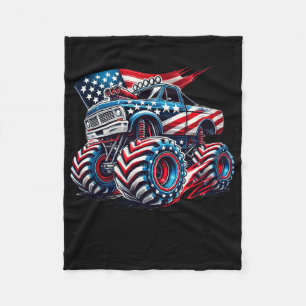 4th Of July Monster Truck American Flag Usa Boys K Fleece Blanket
