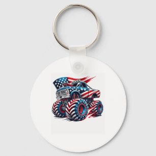 4th Of July Monster Truck American Flag Usa Boys K Key Ring