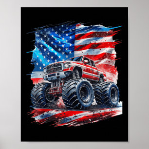 4th Of July Monster Truck American Flag Usa Boys K Poster