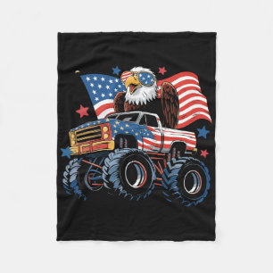 4th Of July Monster Truck Bald Eagle American Flag Fleece Blanket