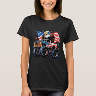 4th Of July Monster Truck Bald Eagle American Flag T-Shirt