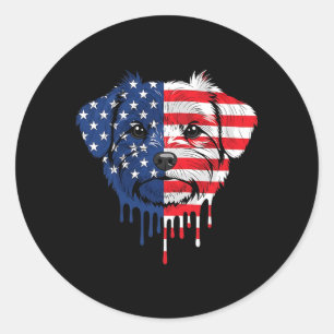 4th of July Morkie Dog AAAmerican Flag Patriotic Classic Round Sticker