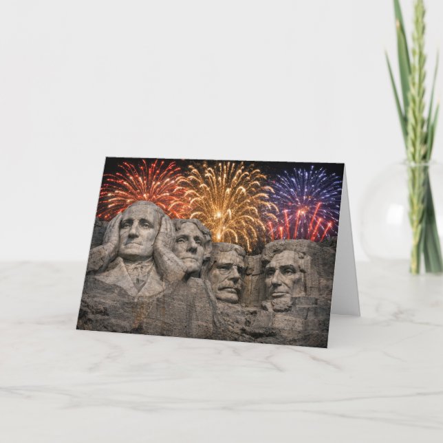 4th of July Mount Rushmore Humor with Fireworks Card (Front)