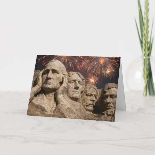 4th of July Mount Rushmore Humour with Fireworks Card (Front)
