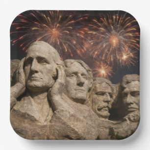 4th of July Mount Rushmore Humour with Fireworks Paper Plate