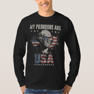4th Of July My Pronouns Are USA Flag For Men Women T-Shirt
