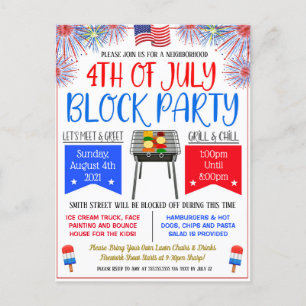 4th of July Neighbourhood Block Party Invite Postcard