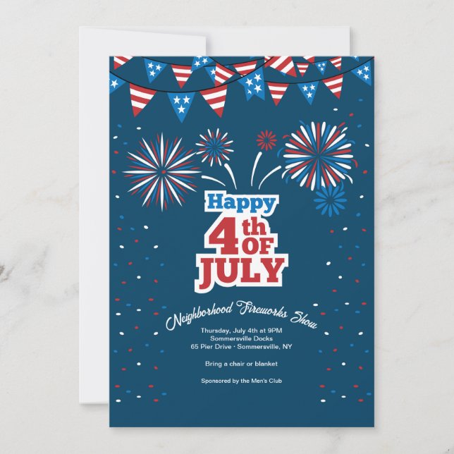 4th of July Neighbourhood Fireworks Invitation (Front)