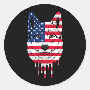 4th Of July Norwegian Elkhound Dog Aaamerican Flag Classic Round Sticker