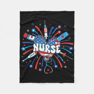 4th Of July Nurse American Flag Fourth Of July Nur Fleece Blanket