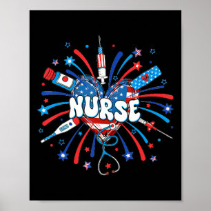 4th Of July Nurse American Flag Fourth Of July Nur Poster