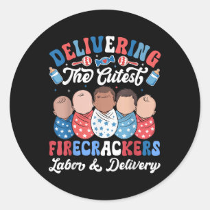 4th Of July Nurse Labour & Delivery Patriotic Classic Round Sticker