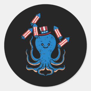 4th Of July Octopus Independence Day America Women Classic Round Sticker