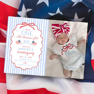 4th of July One All American 1st Birthday Photo Invitation