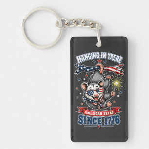 ​4th of July Opossum Hanging In There Keychain