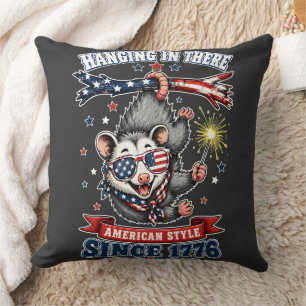 4th of July Opossum Hanging Throw Pillow