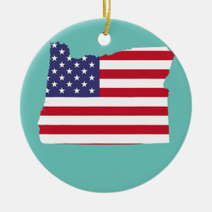 4th Of July Oregon State American Flag Party Ceramic Ornament
