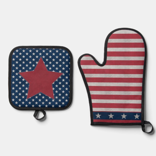  4th of July  Oven Mitt & Pot Holder Set (Front)