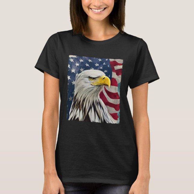 4th of July Painting Bald Eagle American Flag USA  T-Shirt (Front)