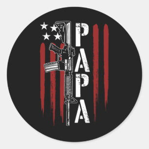4th Of July Papa Dad Daddy Ar-15 Gun Patriotic Fat Classic Round Sticker