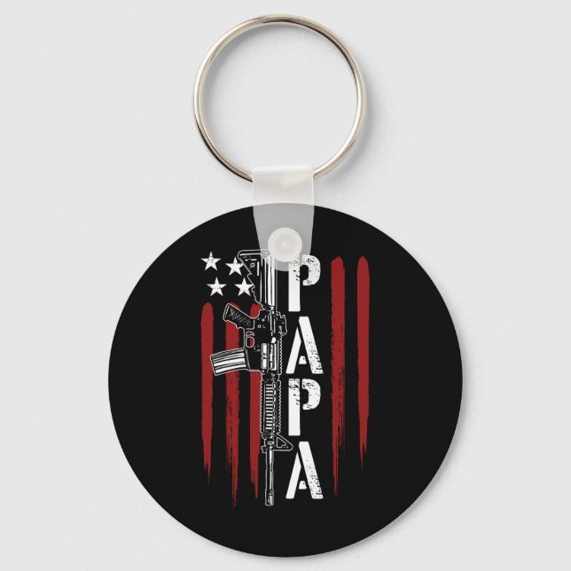 4th Of July Papa Dad Daddy Ar-15 Gun Patriotic Fat Key Ring (Front)